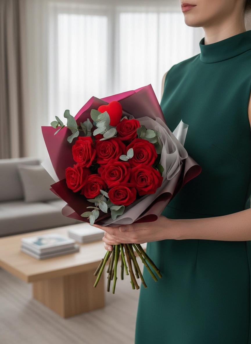 9 Adet Kırmızı Gül Buketi